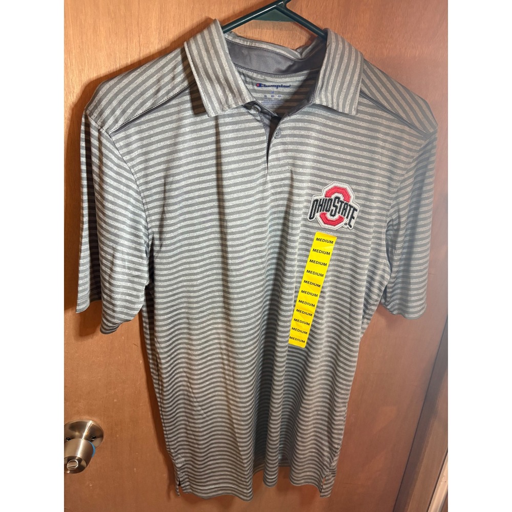 Champion Ohio State Buckeyes Men's Polo Shirt Medium Gray Striped Golf NWT